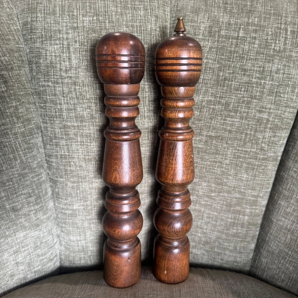 Vintage Dark Wood Salt Shaker and Pepper Mill Set Gailcraft Japan 11 in MCM